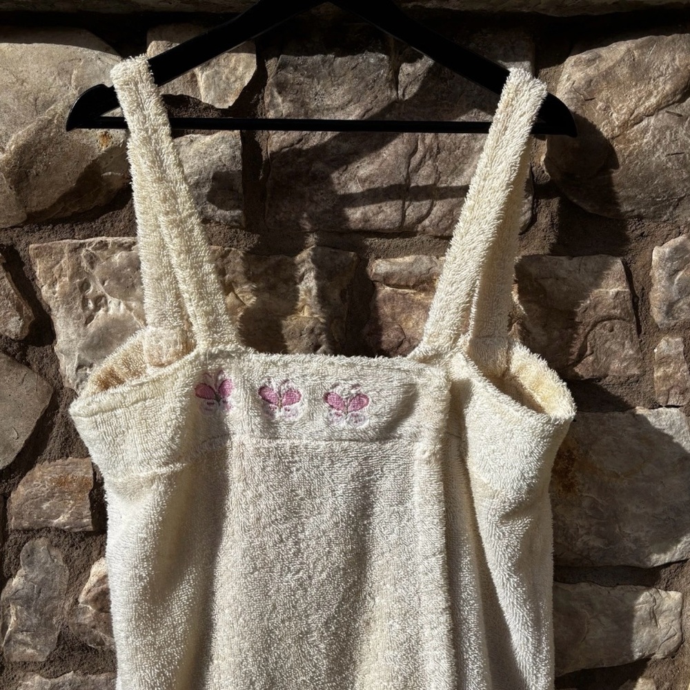 Aegean Apparel Bath Wrap French Terry Butterfly Embroidered Towel Robe 90s - Picture 2 of 11